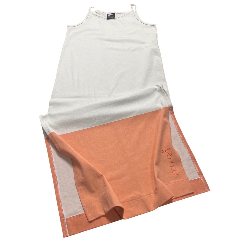 Nike Womens Maxi Dress White Coral Orange Colorblock Spaghetti Strap Small